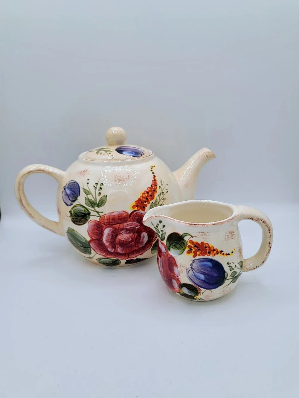 Vintage Floral Teapot Creamer Set Cottagecore Farmhouse Shabby Chic Country Tea
